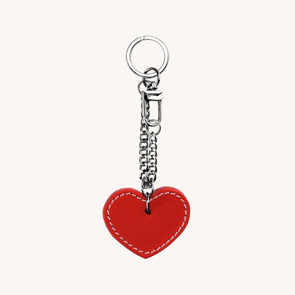Portachiavi e charme per borse in vero cuoio toscano a forma di cuore di colore rosso