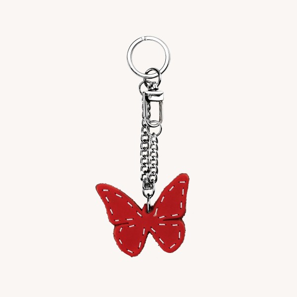 Portachiavi e charme per borse in vero cuoio toscano a forma di farfalla di colore rosso