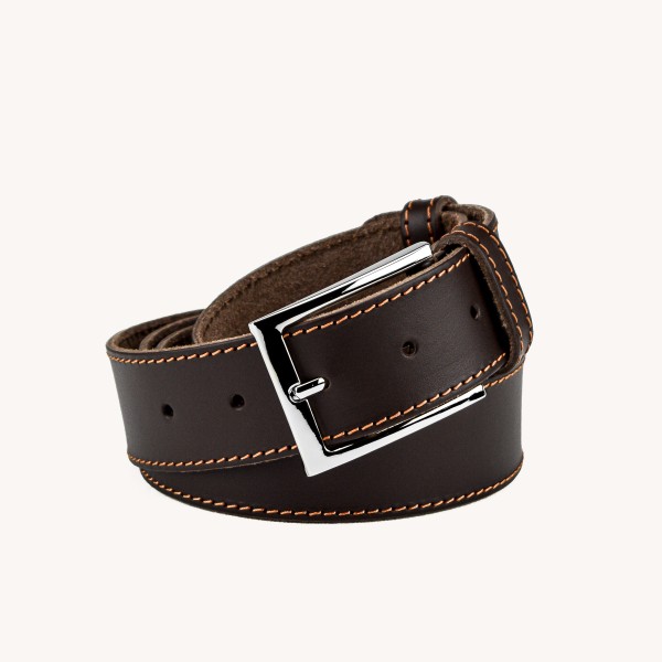Cintura con cuciture in vero cuoio colore marrone - Veryposh